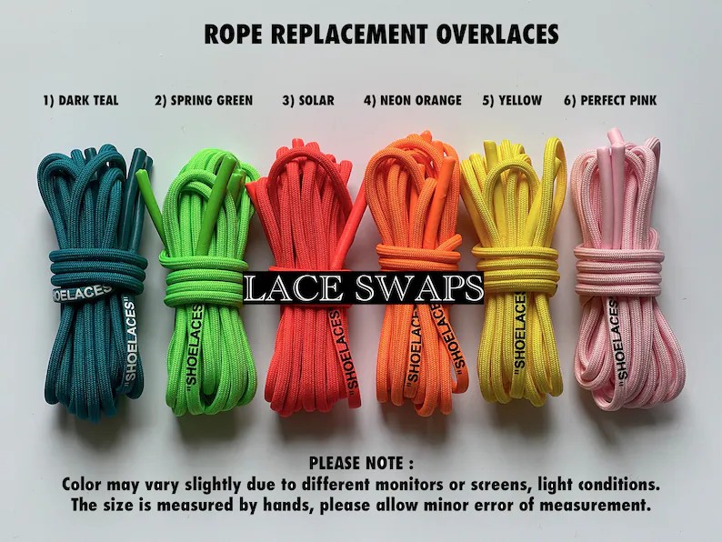 shoelaces, rope laces, shoe strings, sneaker laces, replacement laces, bestseller push, flat lay, minimalist, energetic, playful, pink, green, yellow